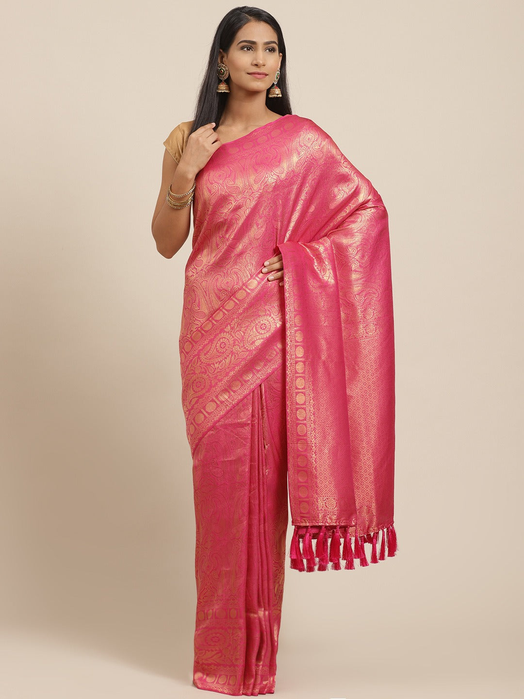 Stylish Pink Woven Design Banarasi Saree 