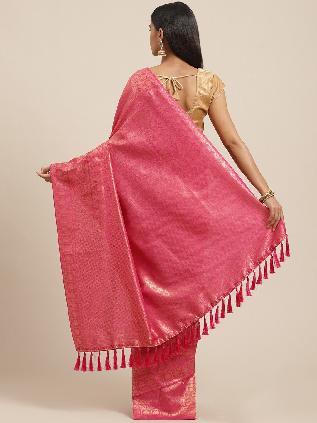 Stylish Pink Woven Design Banarasi Saree 