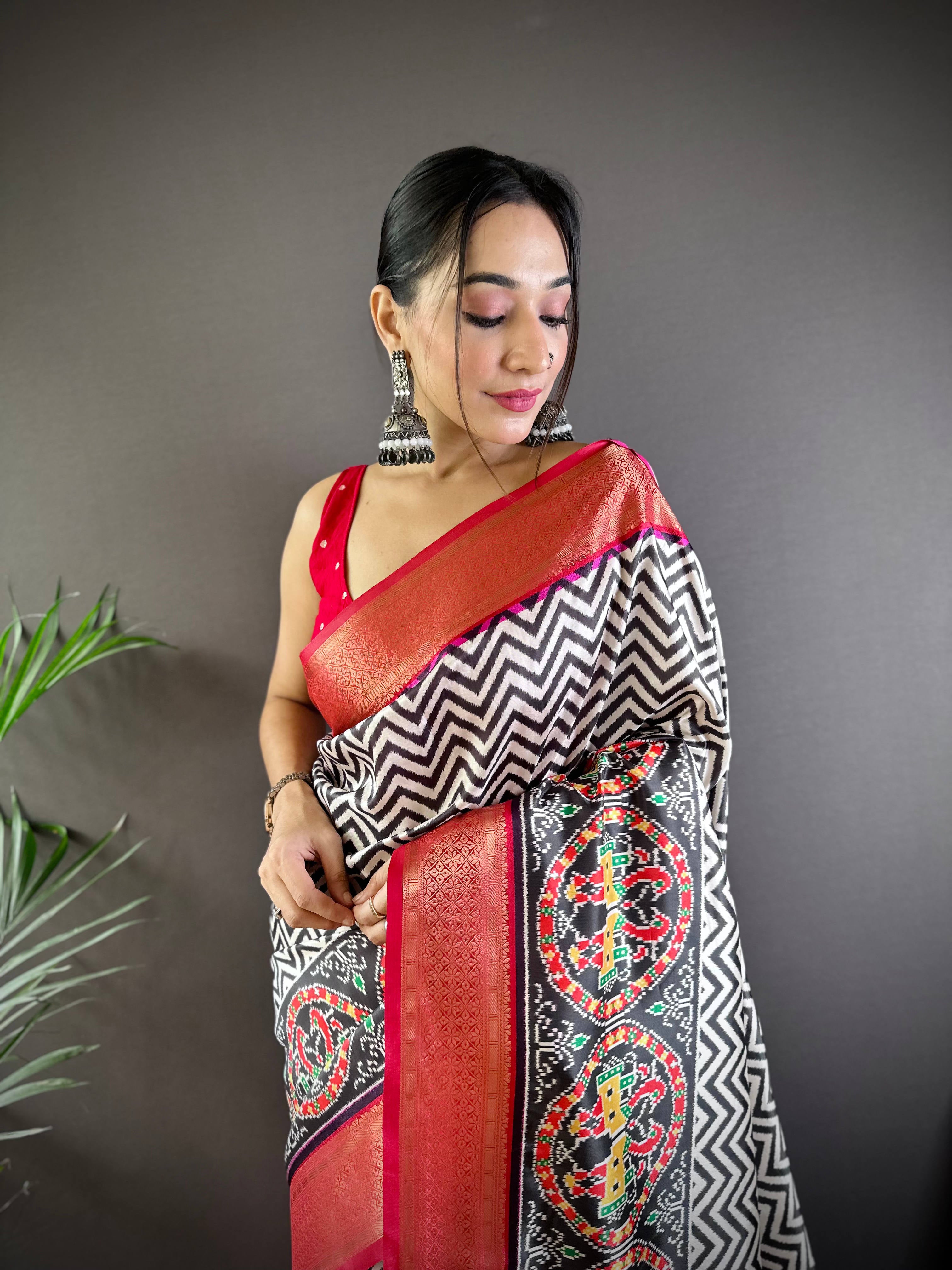 Carbon Black Ikkat Banarasi Silk Saree