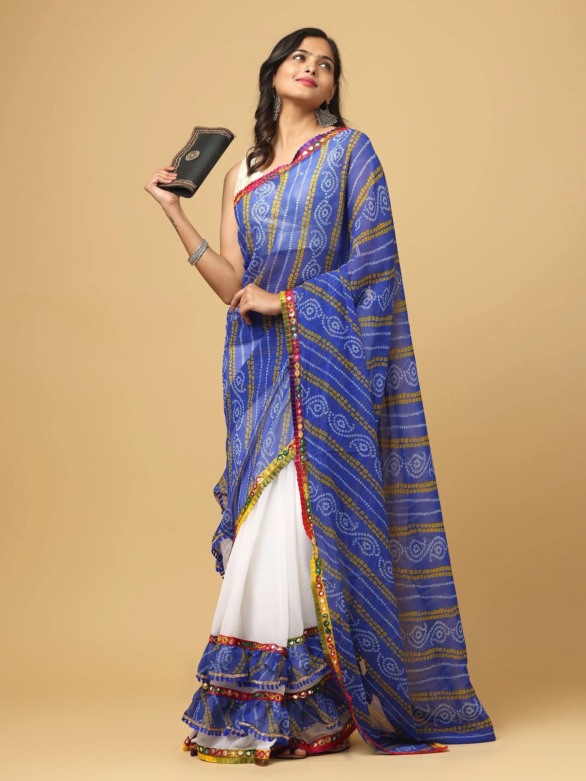 Soft Georgette Bandhej Print Ruffle Party Wear Saree