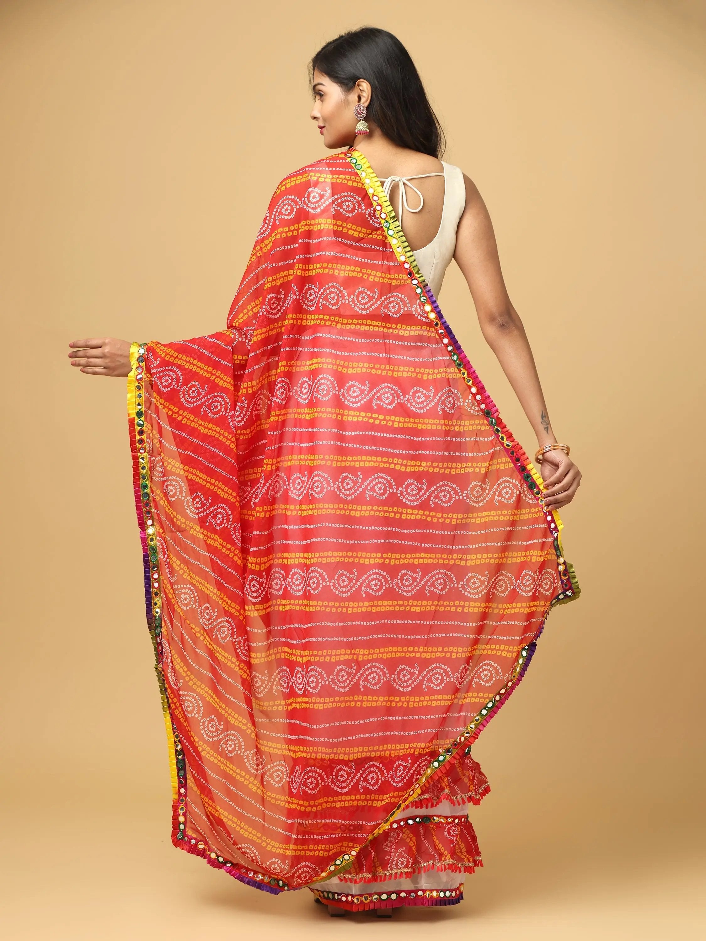 Soft Georgette Bandhej Print Ruffle Party Wear Saree