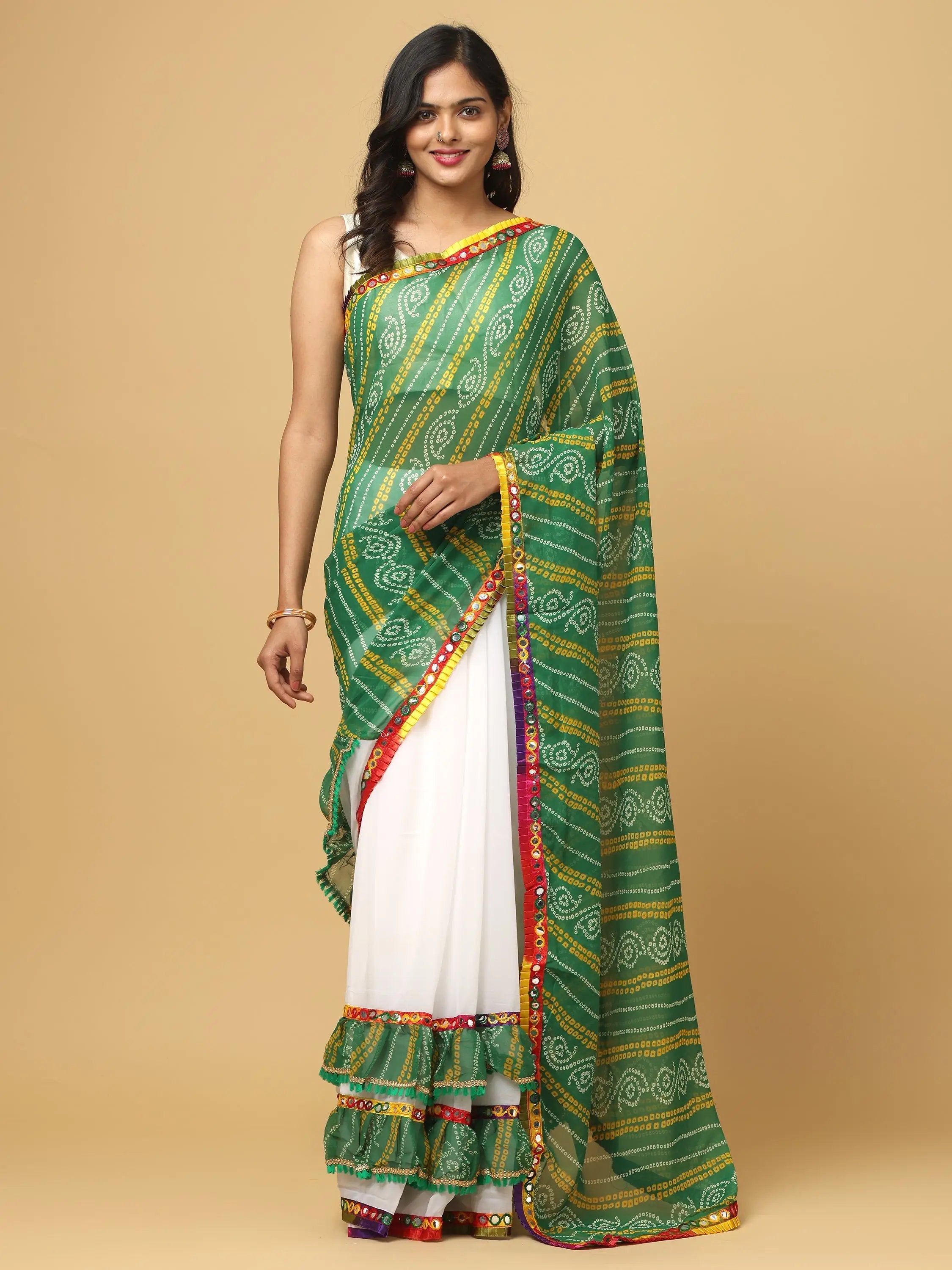 Soft Georgette Bandhej Print Ruffle Party Wear Saree