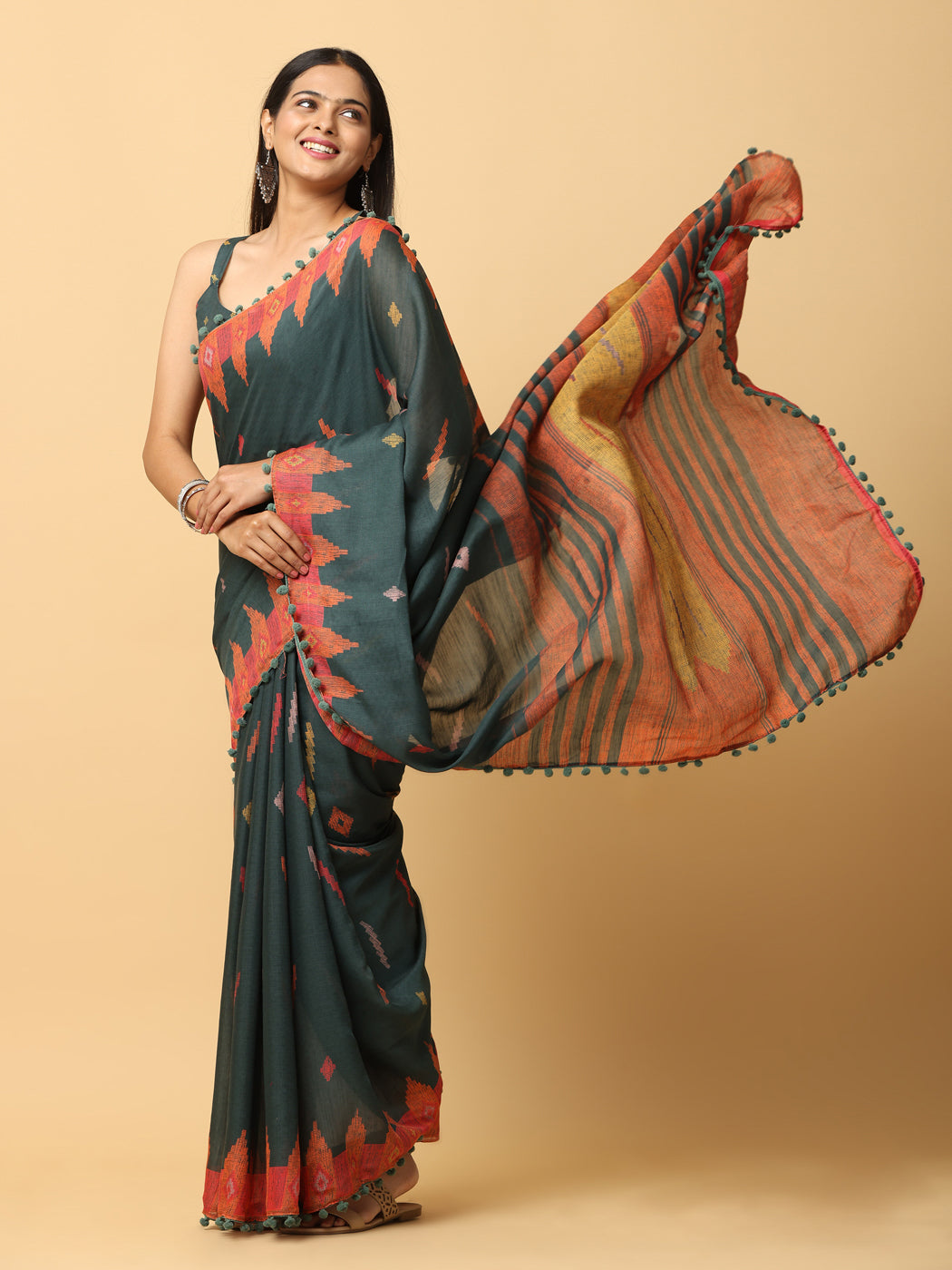 Pure Slab Cotton Trendy Block Print Designer Saree