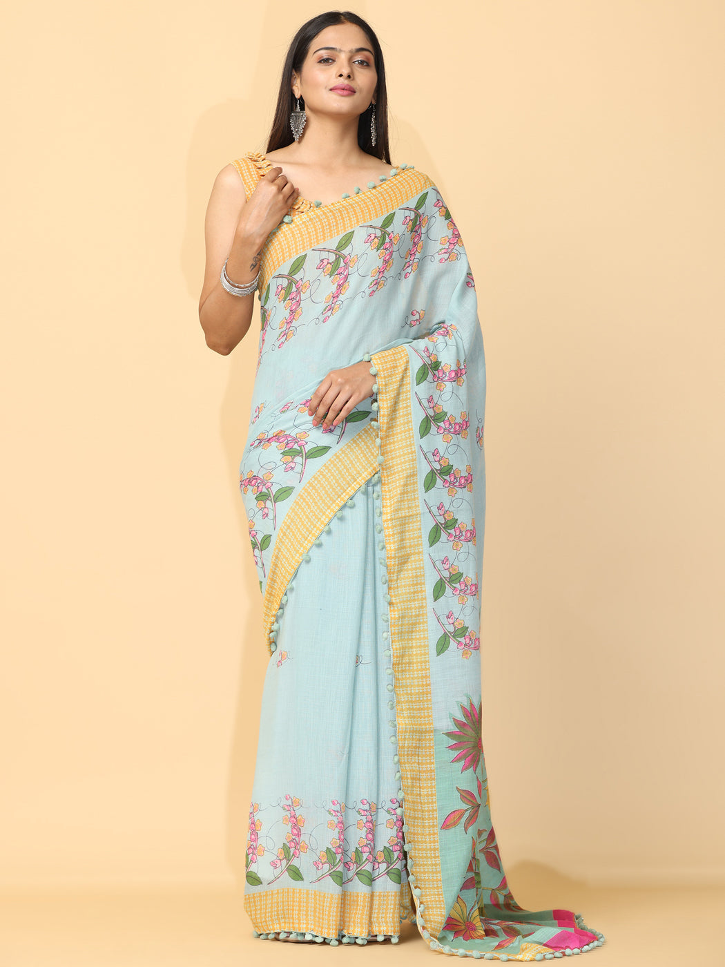 Pure Slab Cotton Trendy Block Print Designer Saree