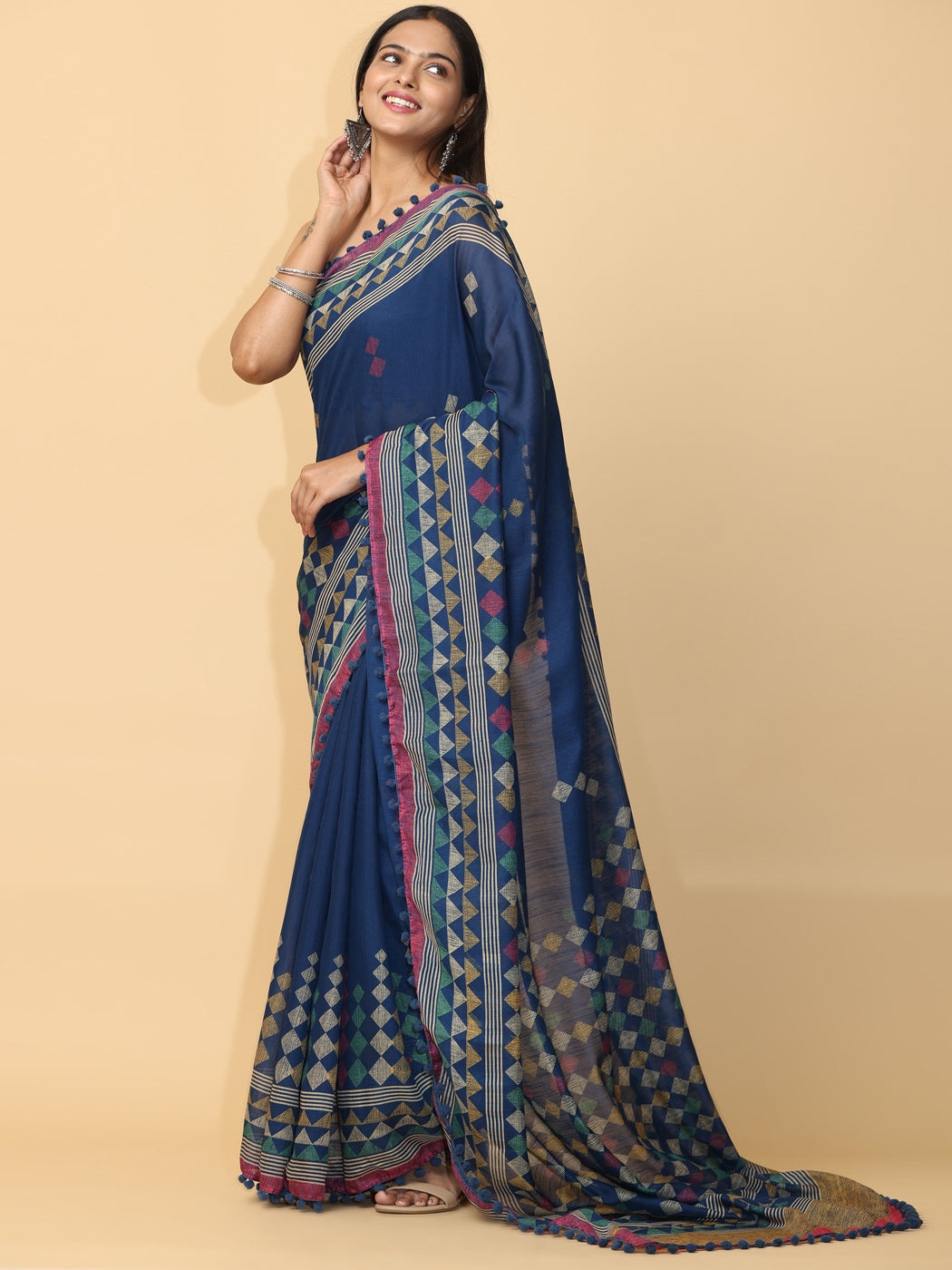 Pure Slab Cotton Trendy Block Print Designer Saree