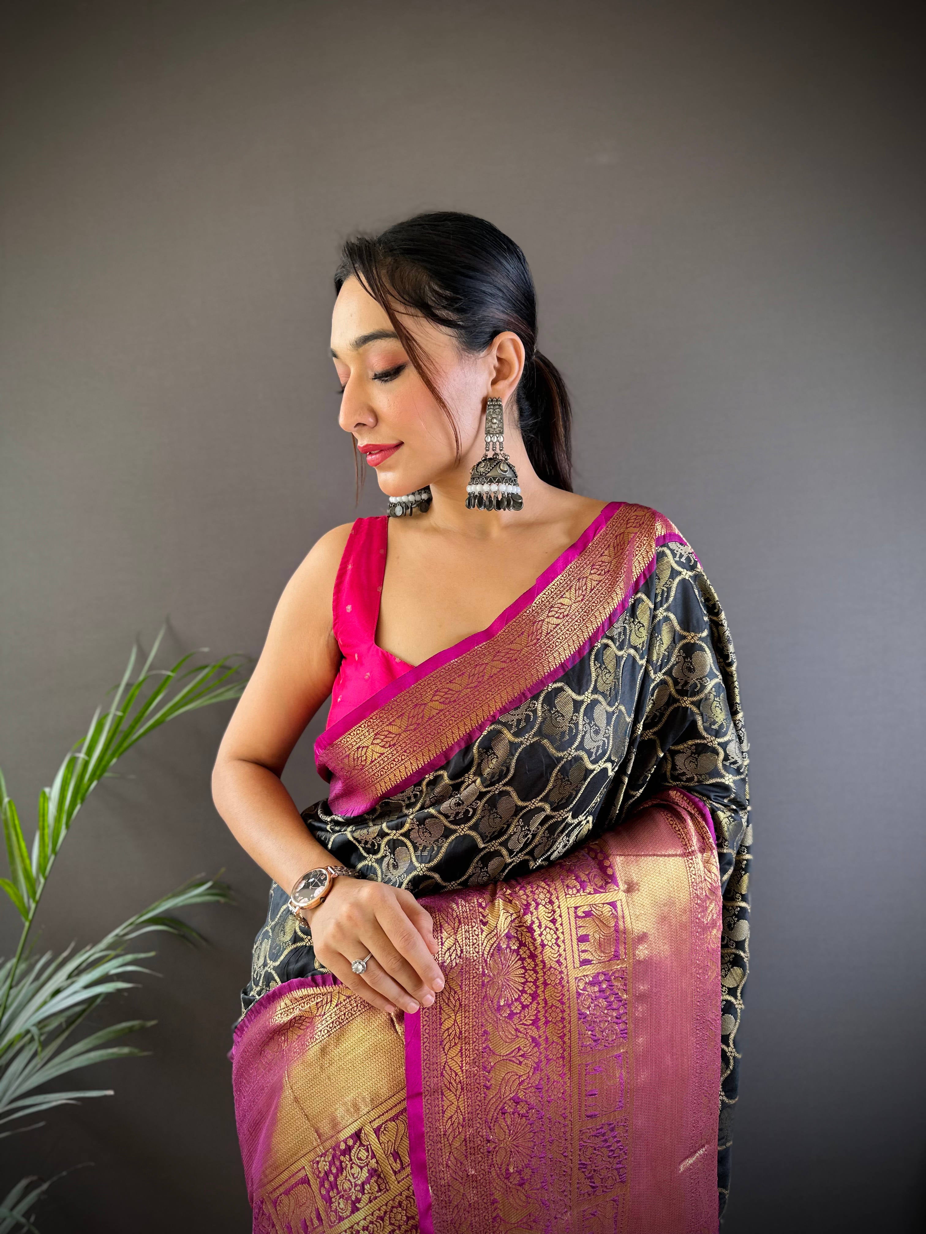 Black Banarasi Zari Butti Saree