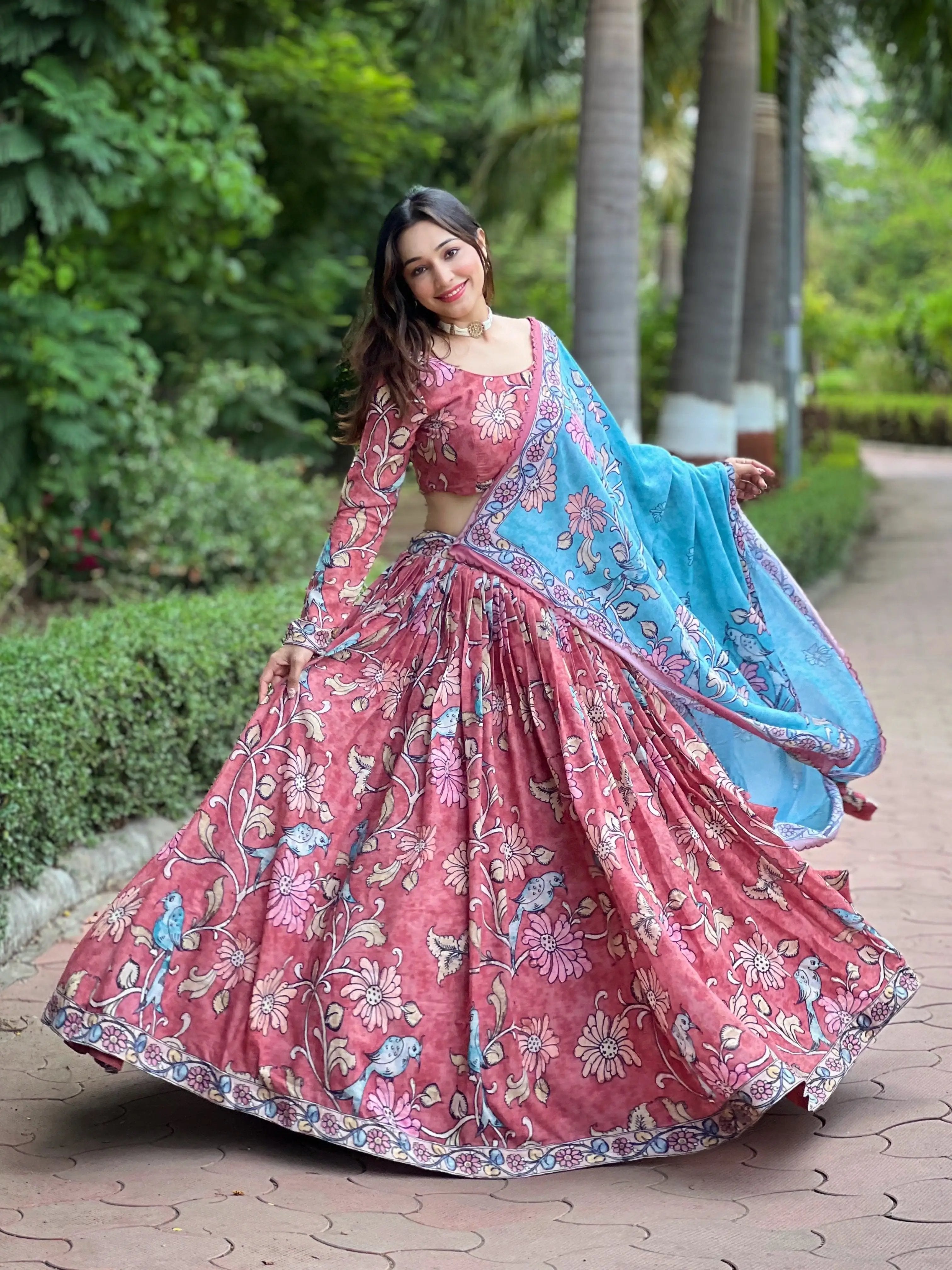 Tharini Kalamkari Lehenga Set with floral prints