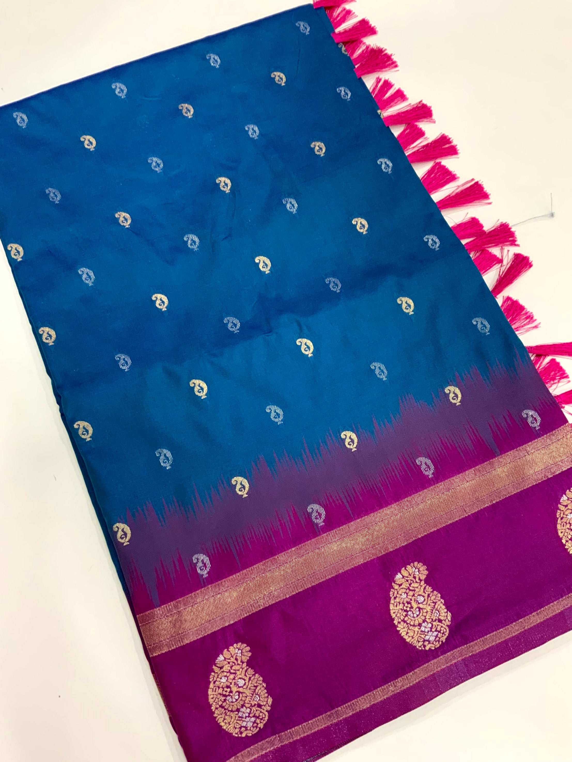 Blue Cationic Soft Silk Saree