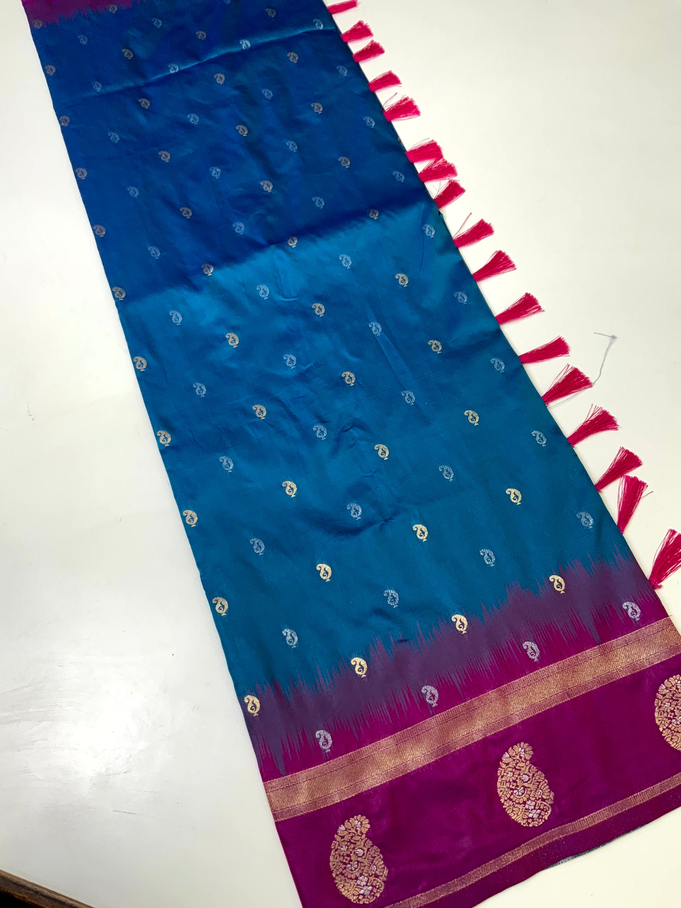 Blue Cationic Soft Silk Saree