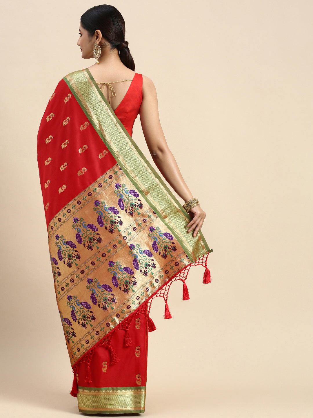 Traditional Red Colour Yevla Paithani Minakari Work Silk Saree