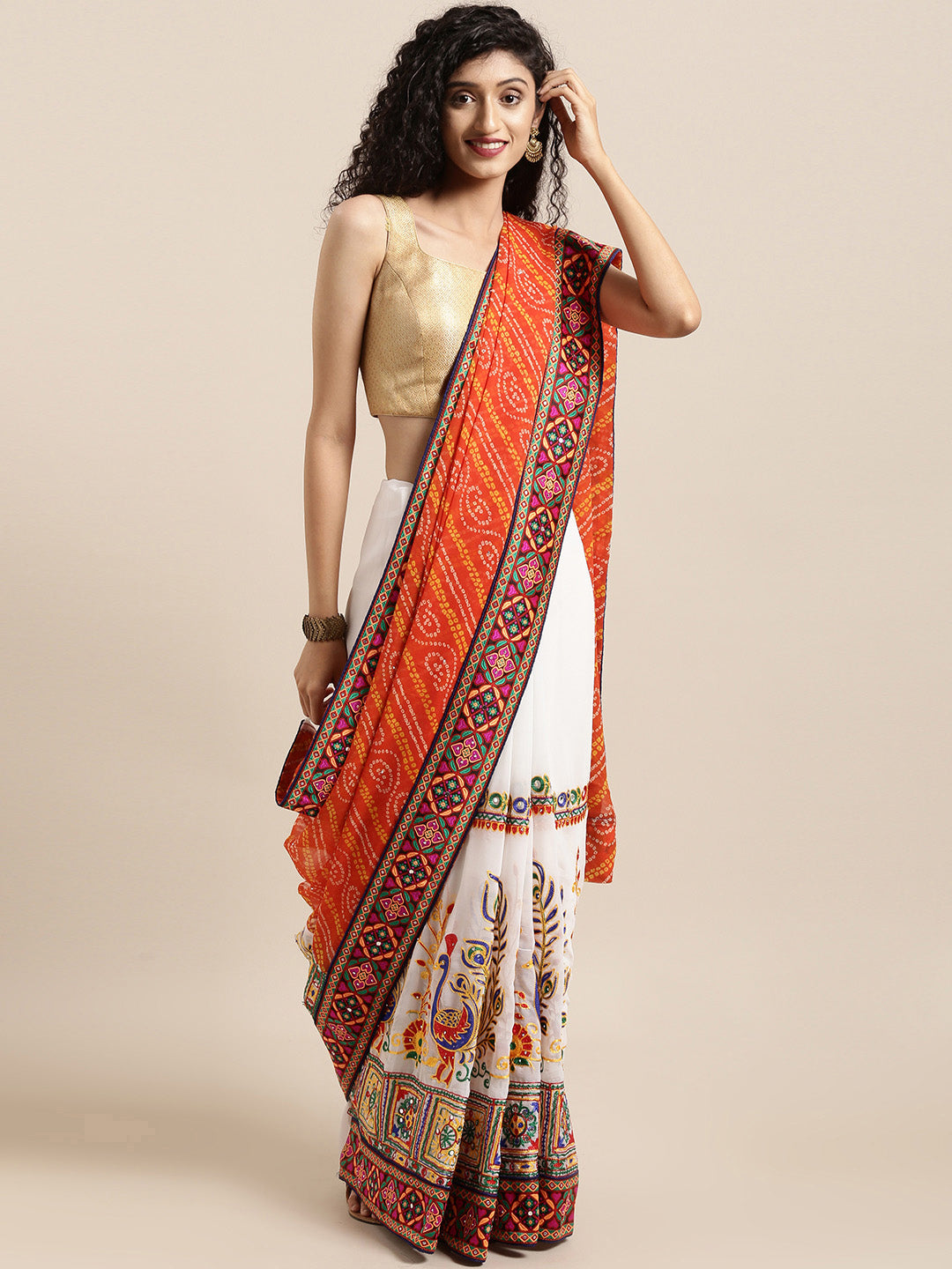 Royal Orange Colour Katchi Embroidery Festive Wear Saree 