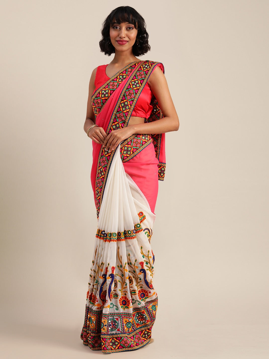  Beautiful Royal Pink Colour Poly Georgette Saree