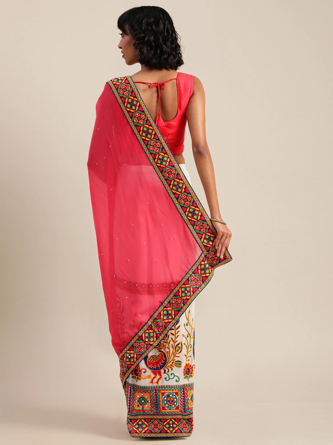  Beautiful Royal Pink Colour Poly Georgette Saree