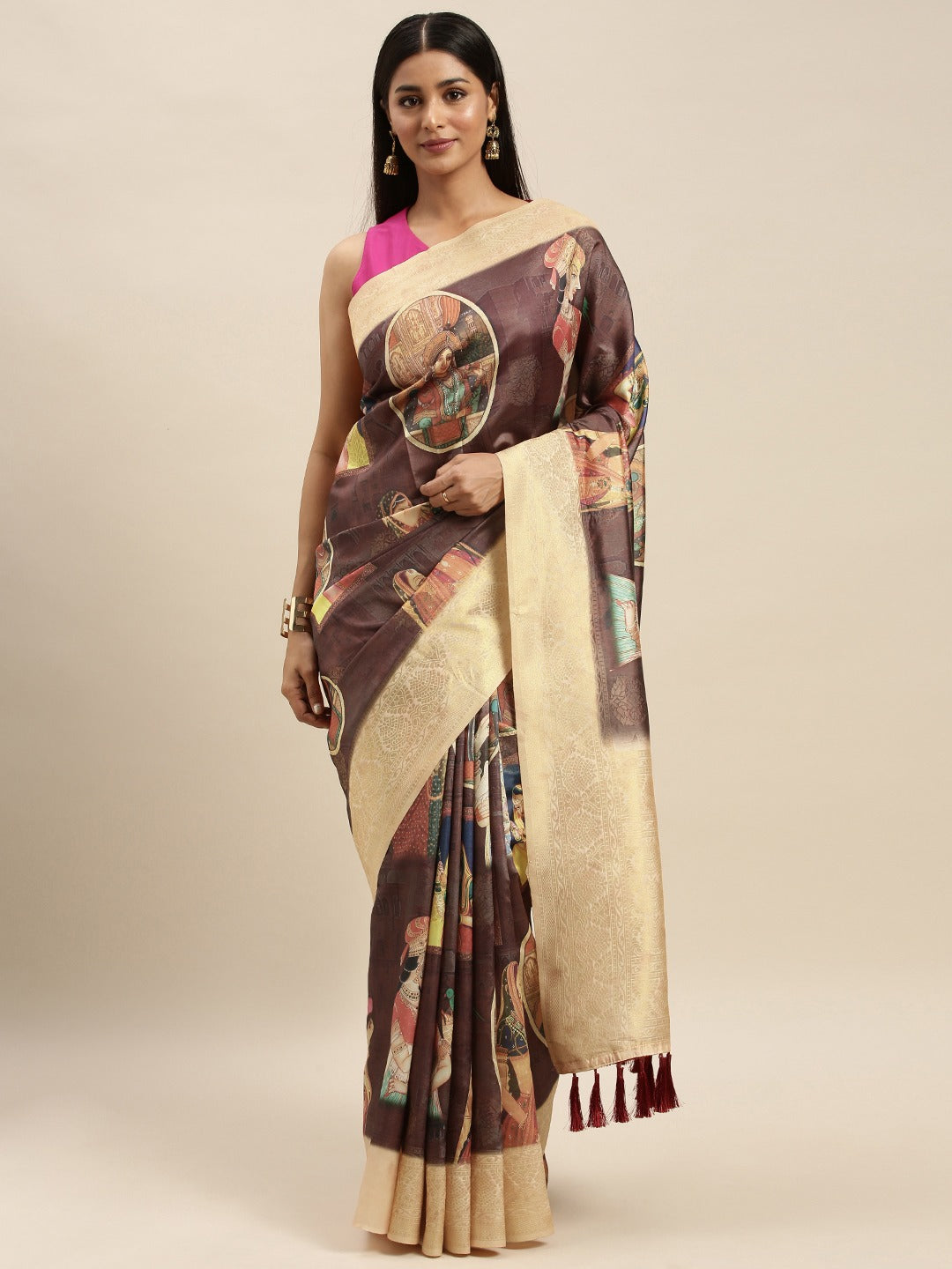 Banarasi Katan Silk Kalamakri Digital Print Saree.