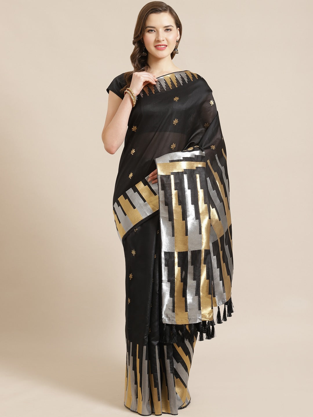  Stylish Black Colour Banarasi Saree with Ethnic Motifs