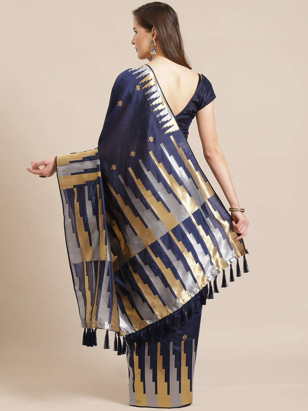 Stylish Navy Colour Ethnic Motifs Banarasi Saree