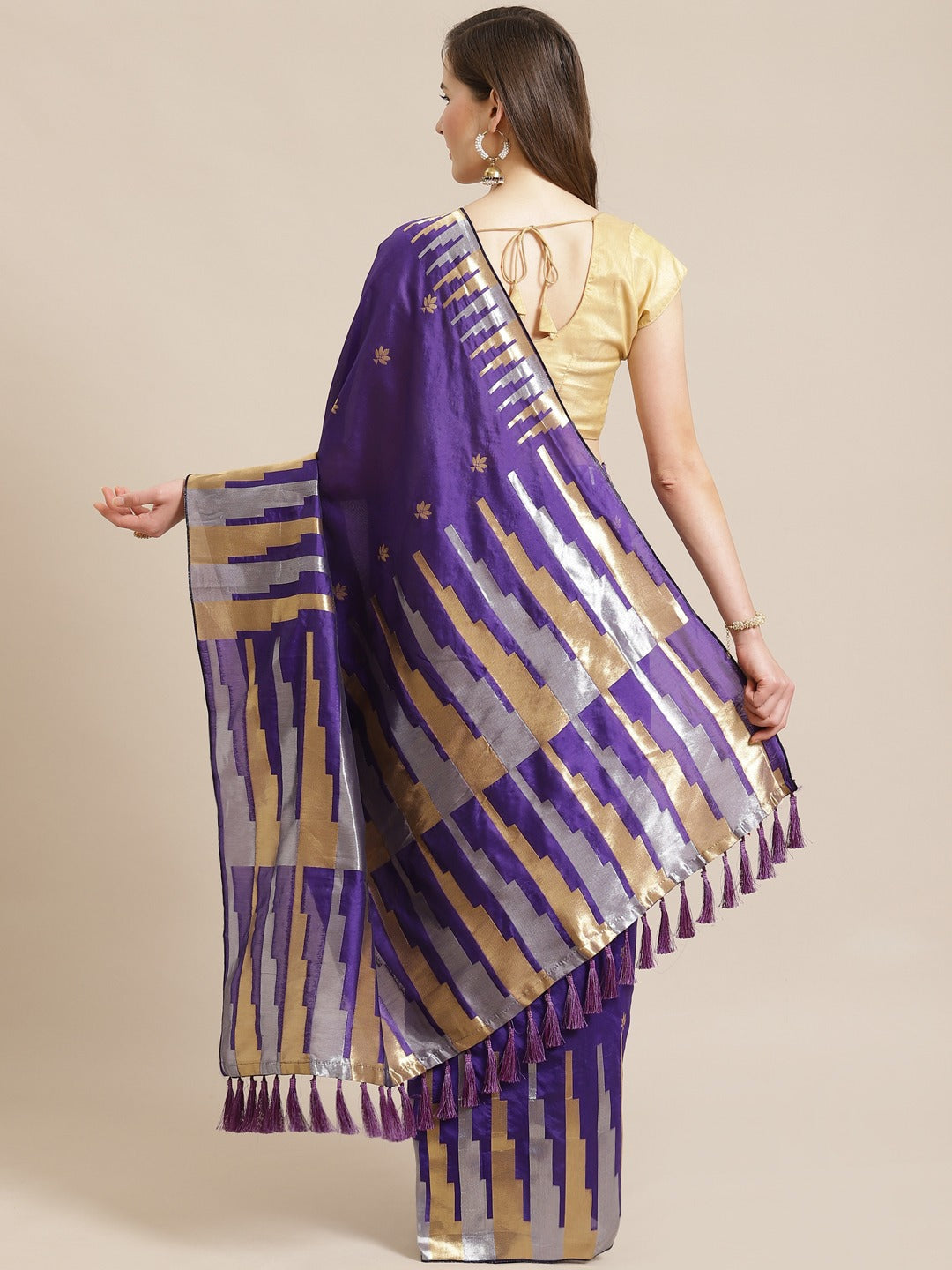 Stylish Purple Colour Banarasi Saree with Ethnic Motifs 