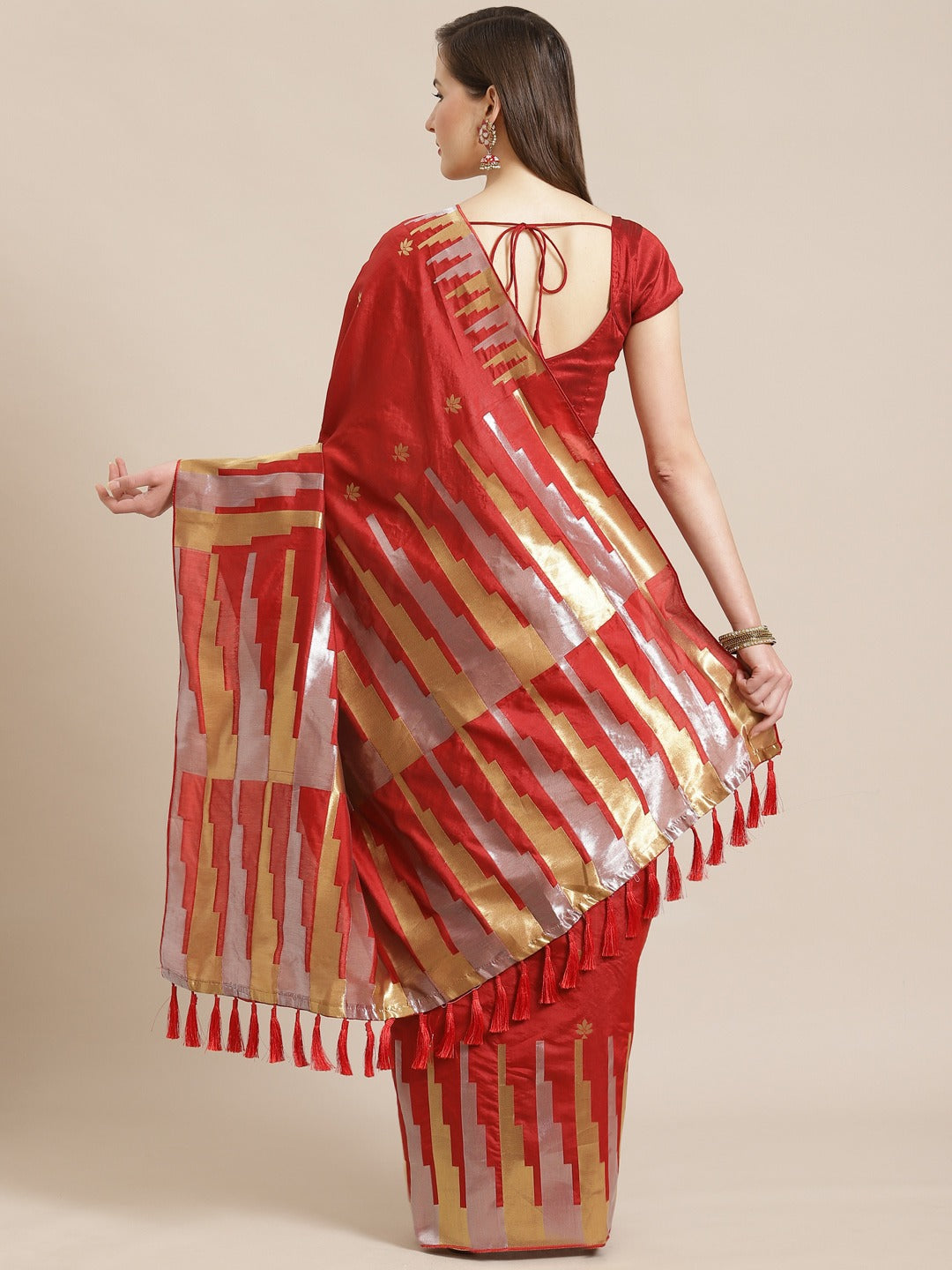 Stylish Red Colour Ethnic Motifs Zari Banarasi Silk Saree