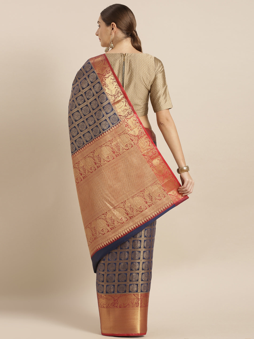  Geometric Print Navy Colour Kanjivaram Silk Saree