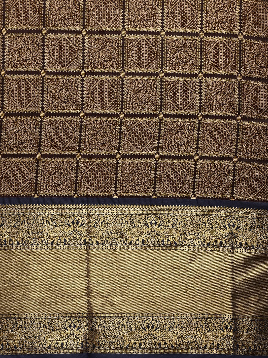 Kanjivaram Silk Saree With Checked Print in Royal Blue