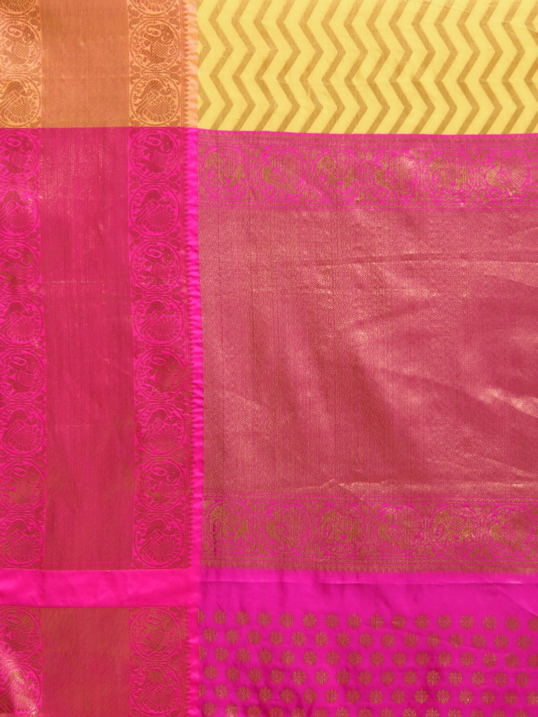 Pure Kanjivaram Silk Yellow Colour Geometric Print Saree