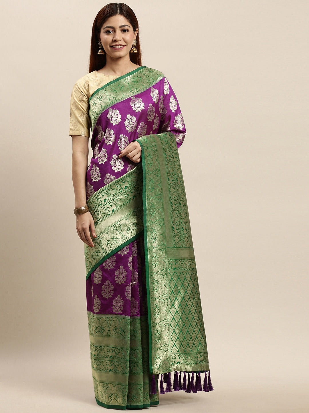 Stylish Banarasi Silk Wine Colour Saree