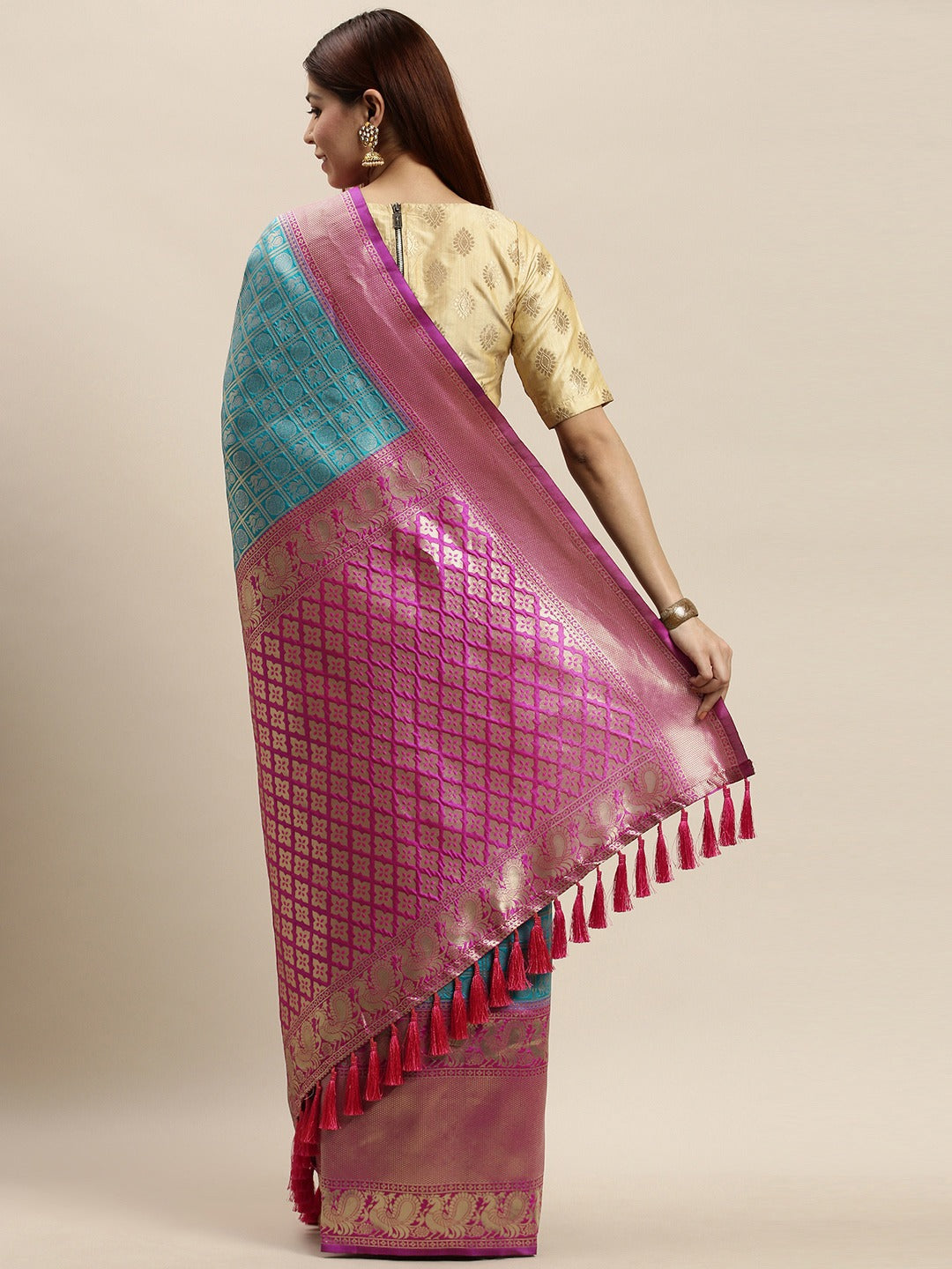 Banarasi Indigo Colour Silk Saree With Woven Design