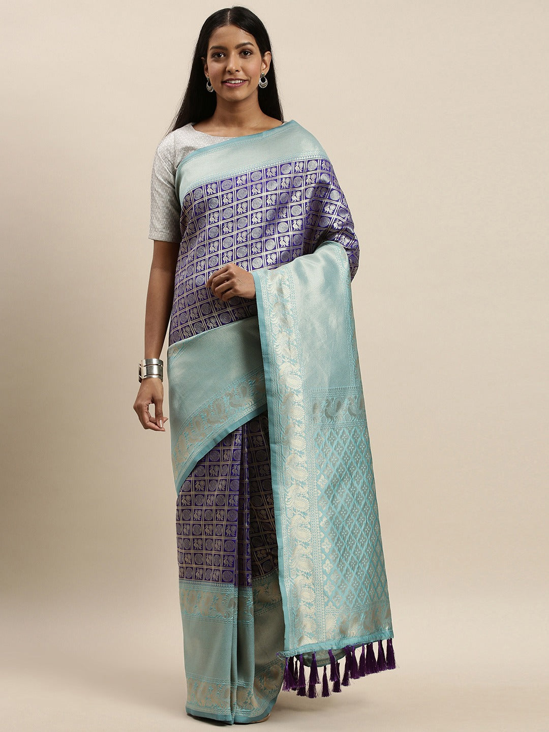 Banarasi Aqua Colour Woven Design Silk Saree