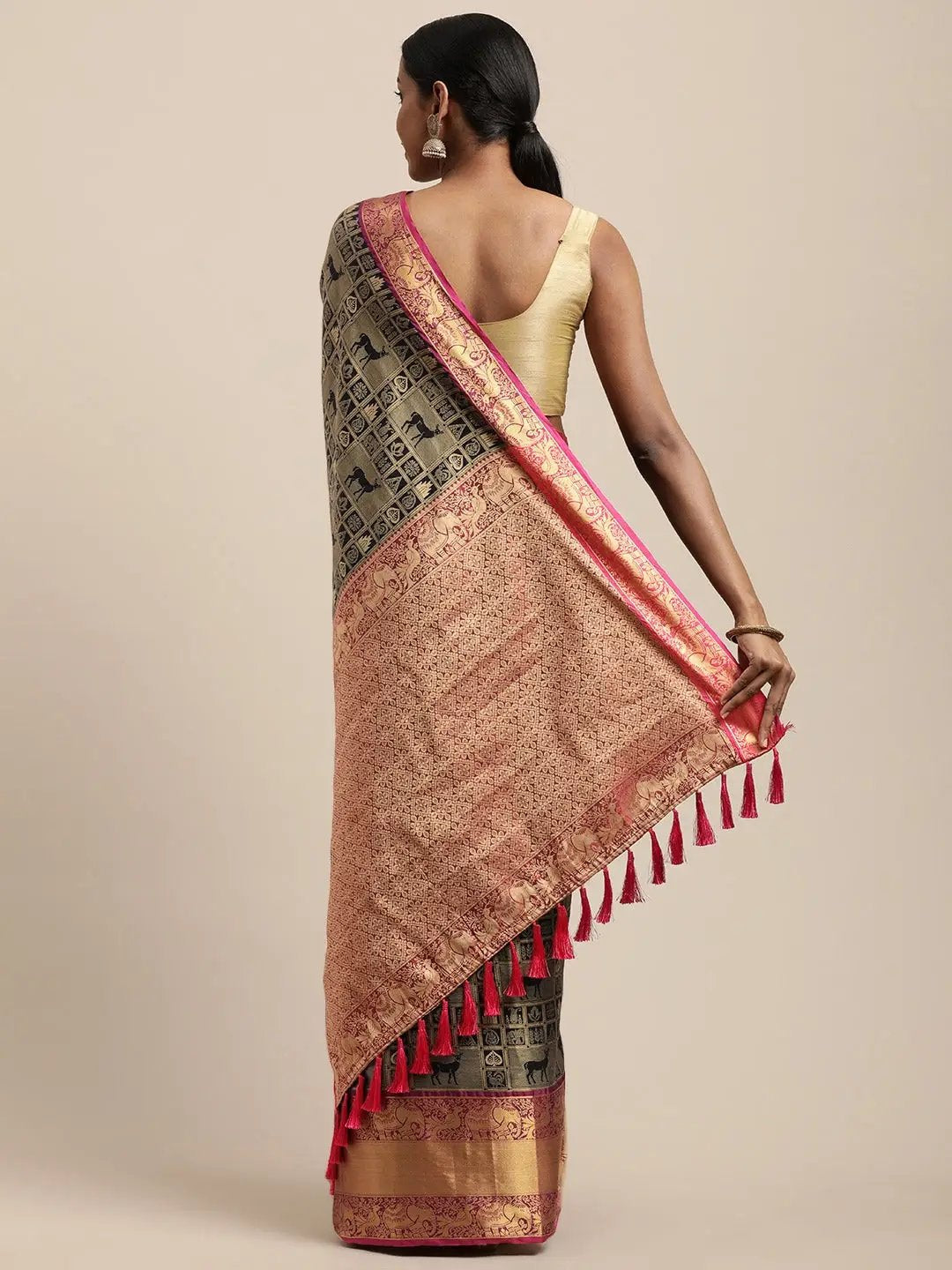 Banarasi Kanchi Ethnic Zari Motif Saree