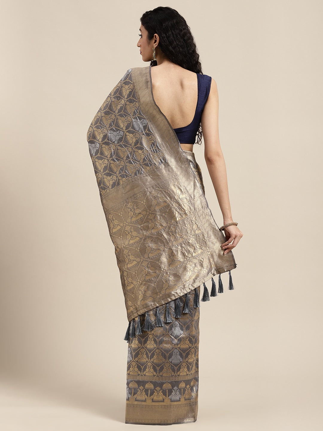  Beautiful Banarasi Grey Colour Woven Design Saree