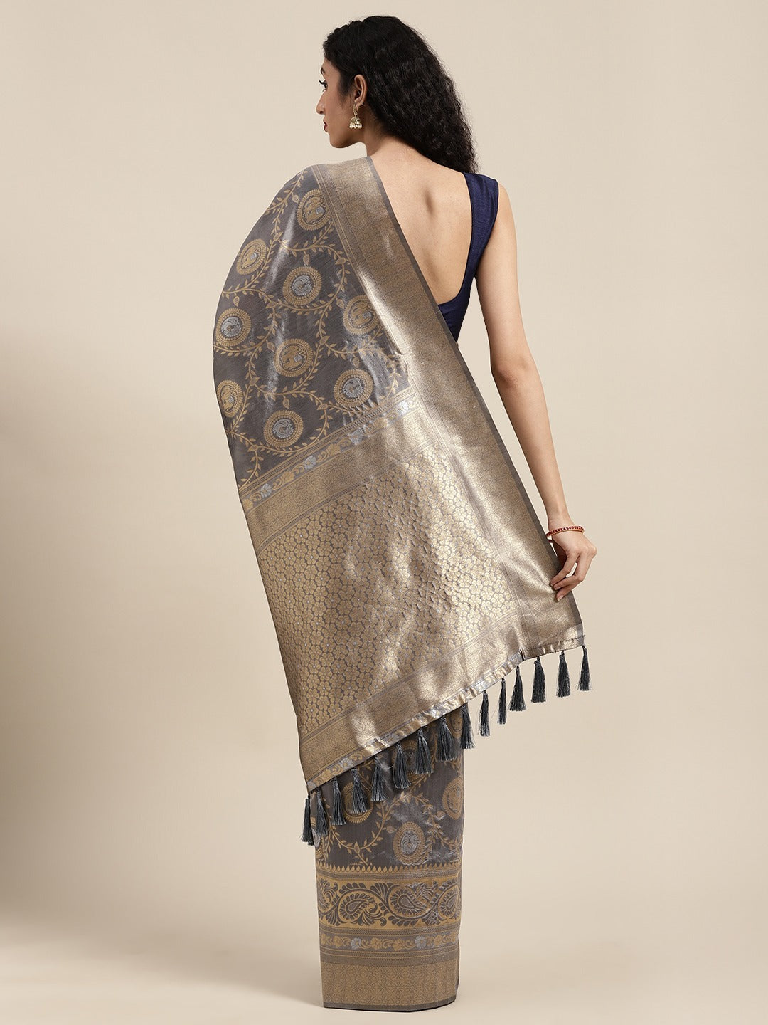 Exclusive Banarasi Grey Colour Woven Design Silk Saree