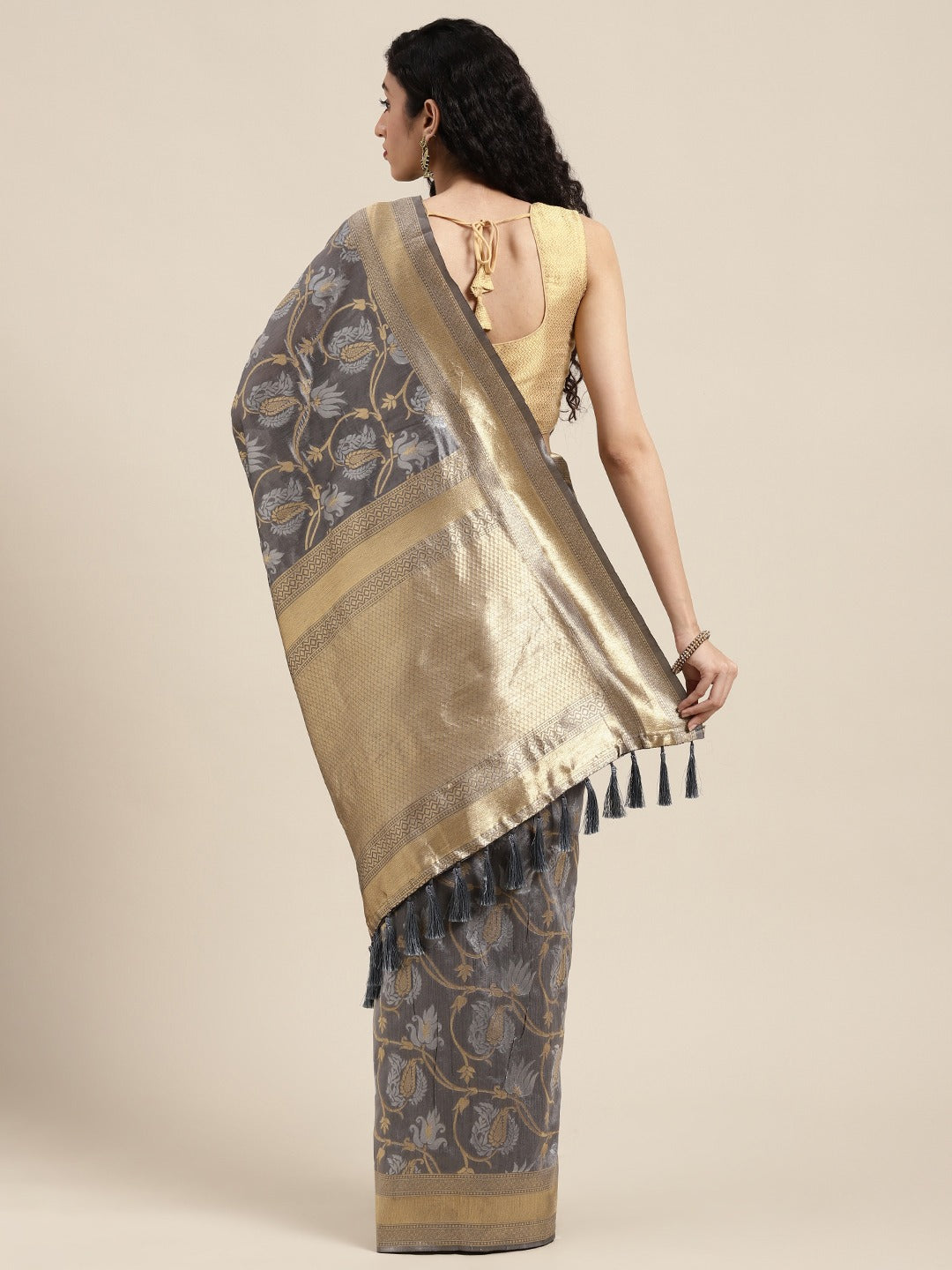  Exclusive Banarasi Grey Colour Woven Design Saree