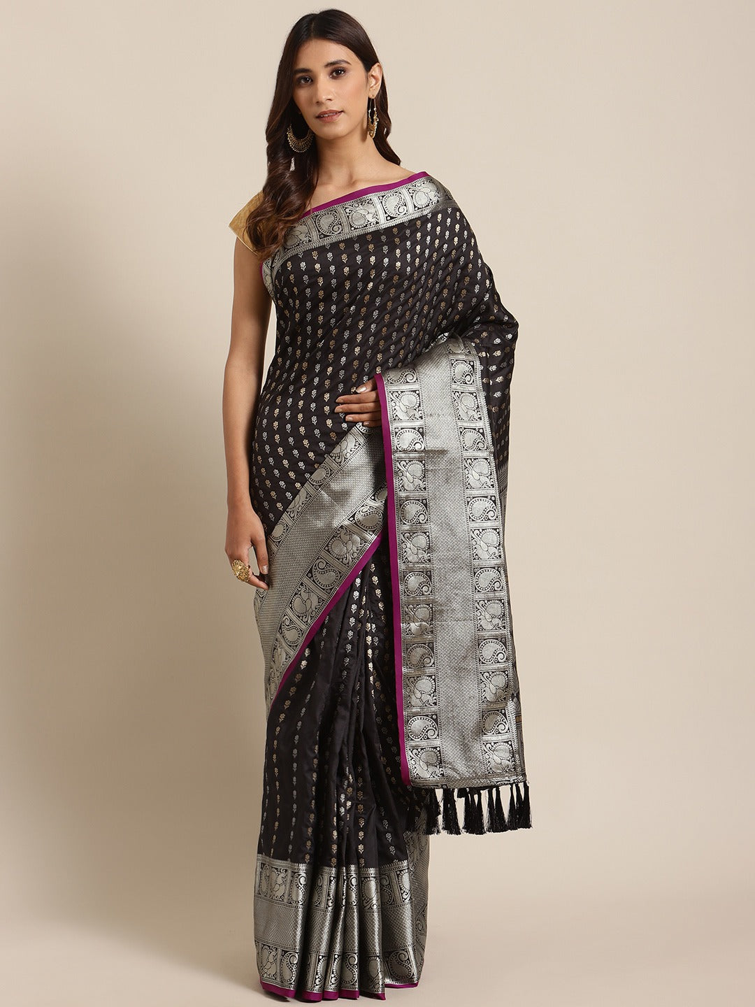 Black Banarasi Woven Design Saree