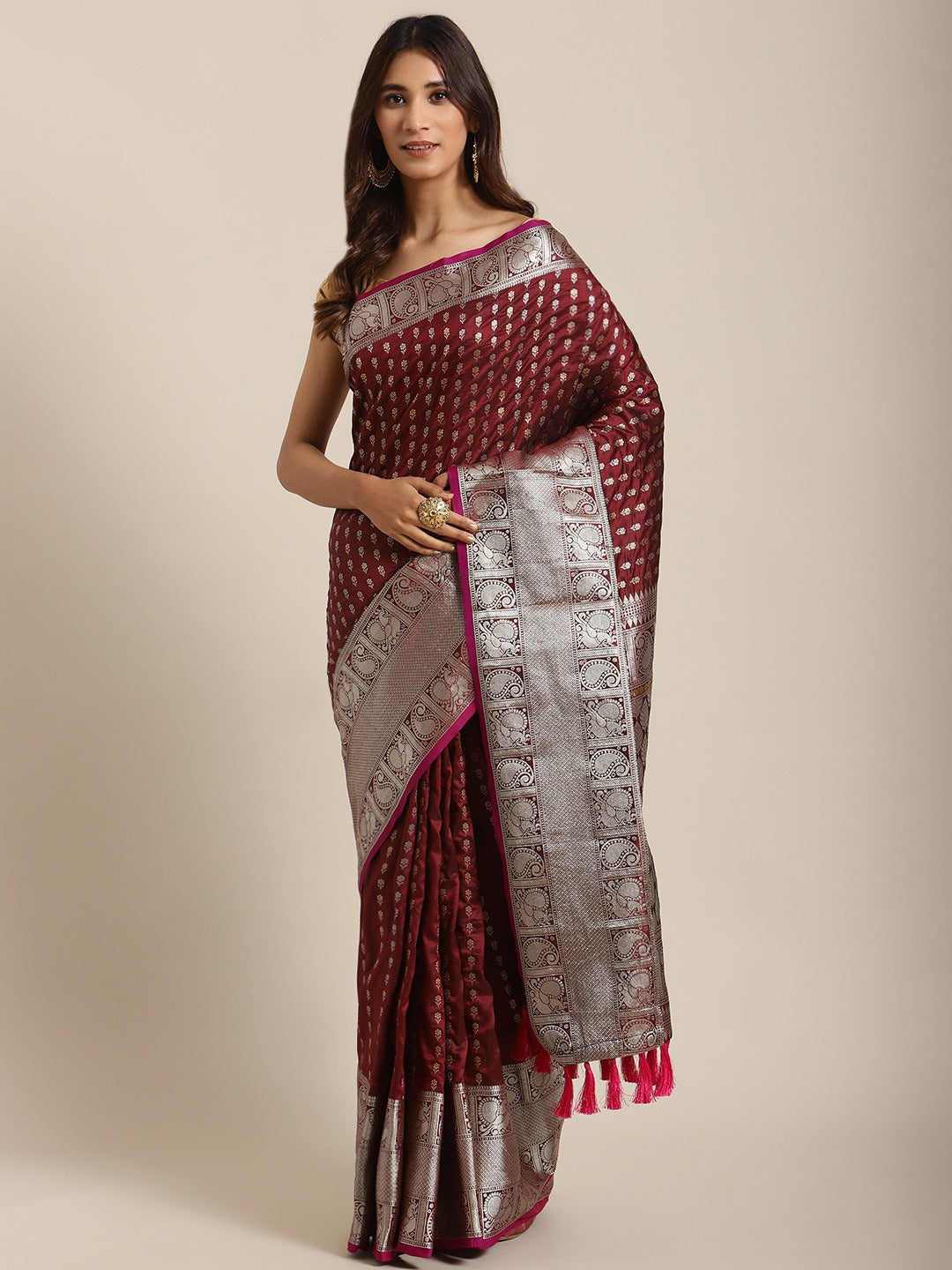 Banarasi Maroon Colour Woven Design Saree