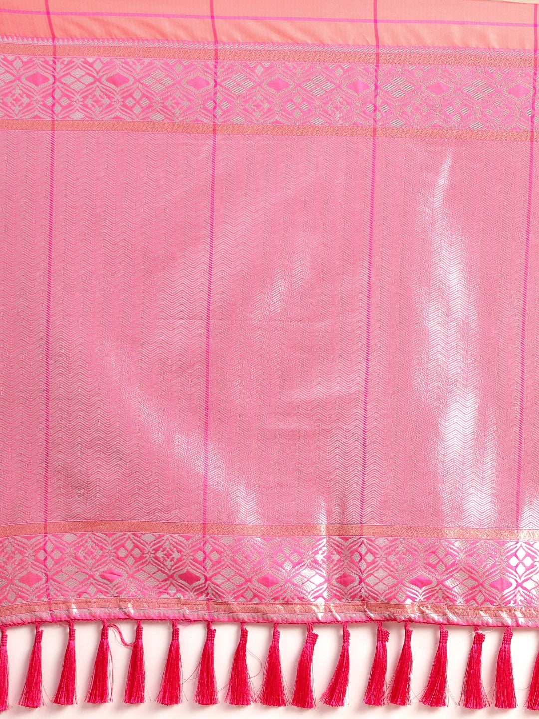 Digital Gajari Colour Silk Blend Checked Banarasi Saree