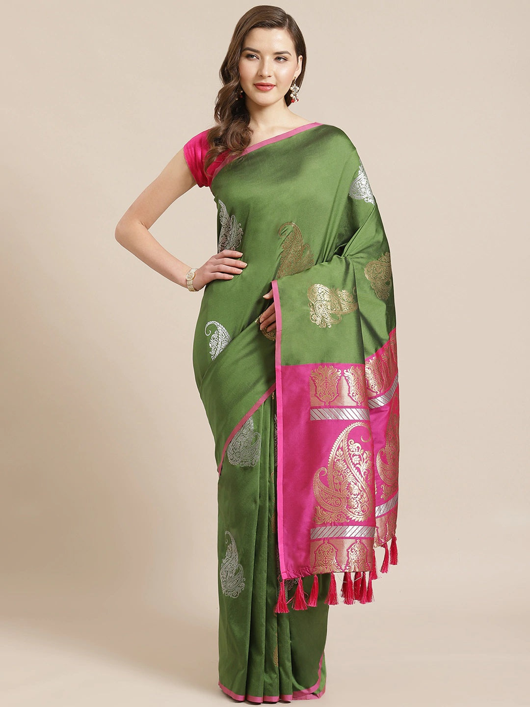 Stylish Banarasi Green Colour Zari Woven Design Saree