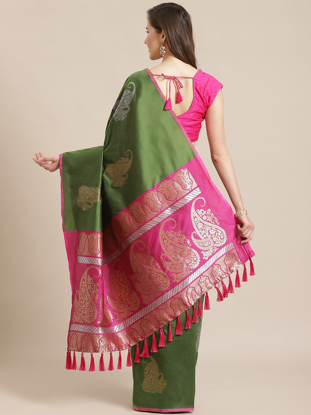 Stylish Banarasi Green Colour Zari Woven Design Saree