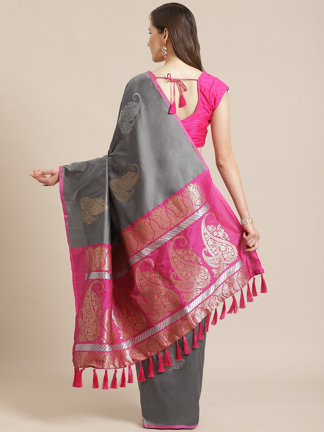 Stylish Banarasi Grey Colour Zari Woven Saree 