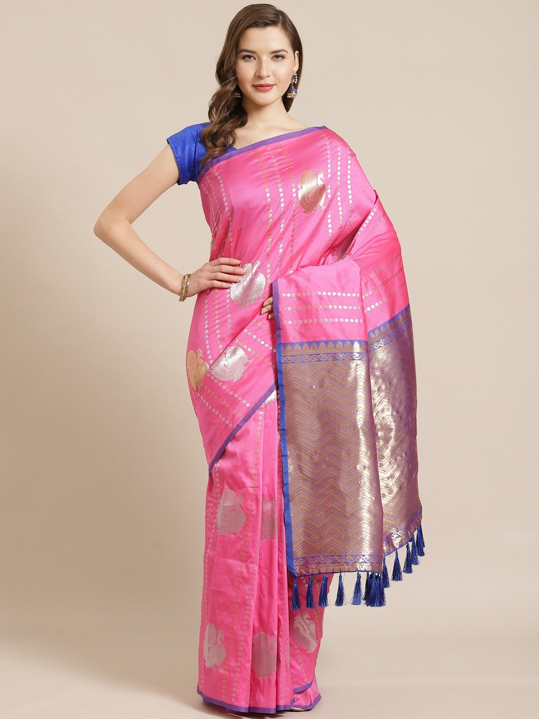 Digital Pink Colour Woven Banarasi Saree