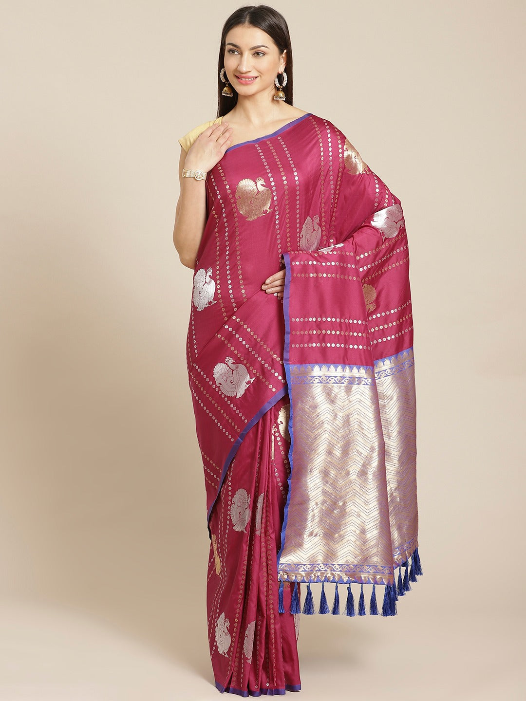 Digital Burgundy Colour Woven Design Banarasi Saree