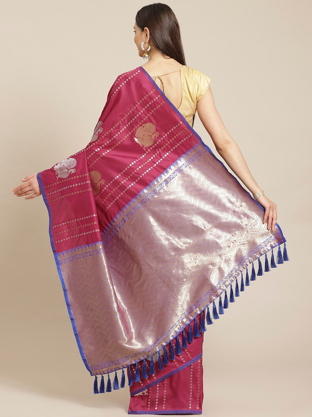 Digital Burgundy Colour Woven Design Banarasi Saree