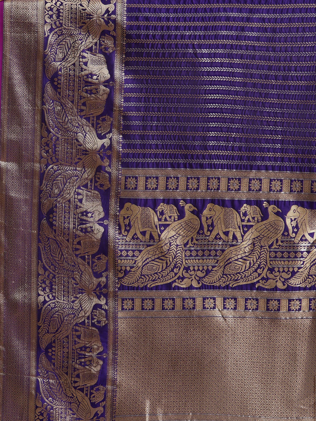 Banarasi Striped Purple Silk Blend Saree