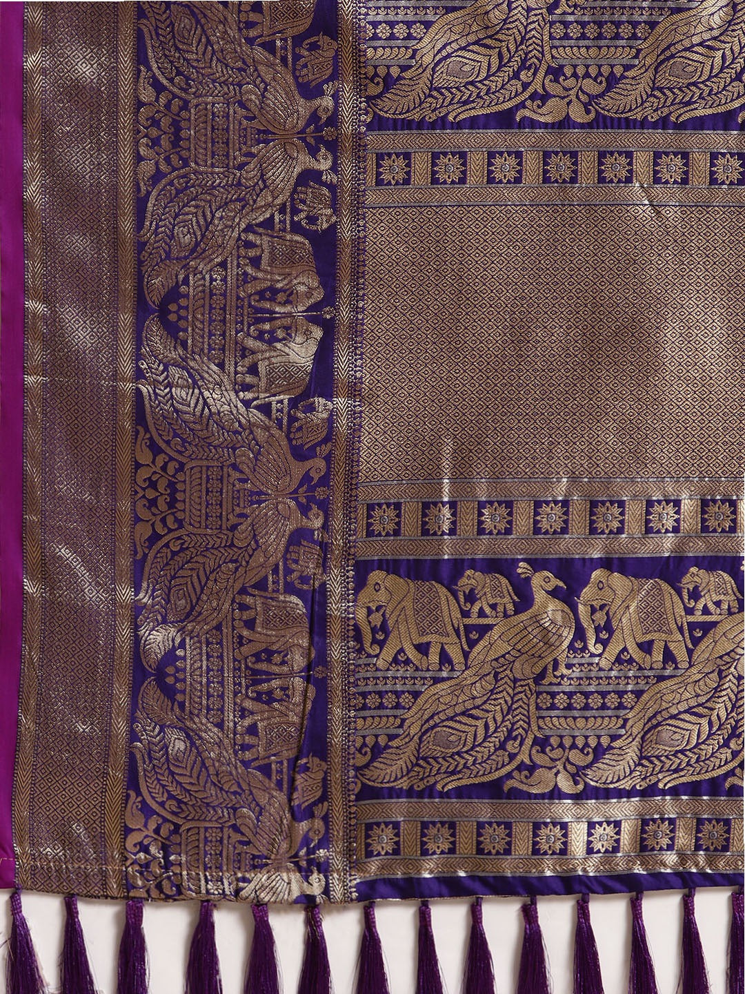 Banarasi Striped Purple Silk Blend Saree