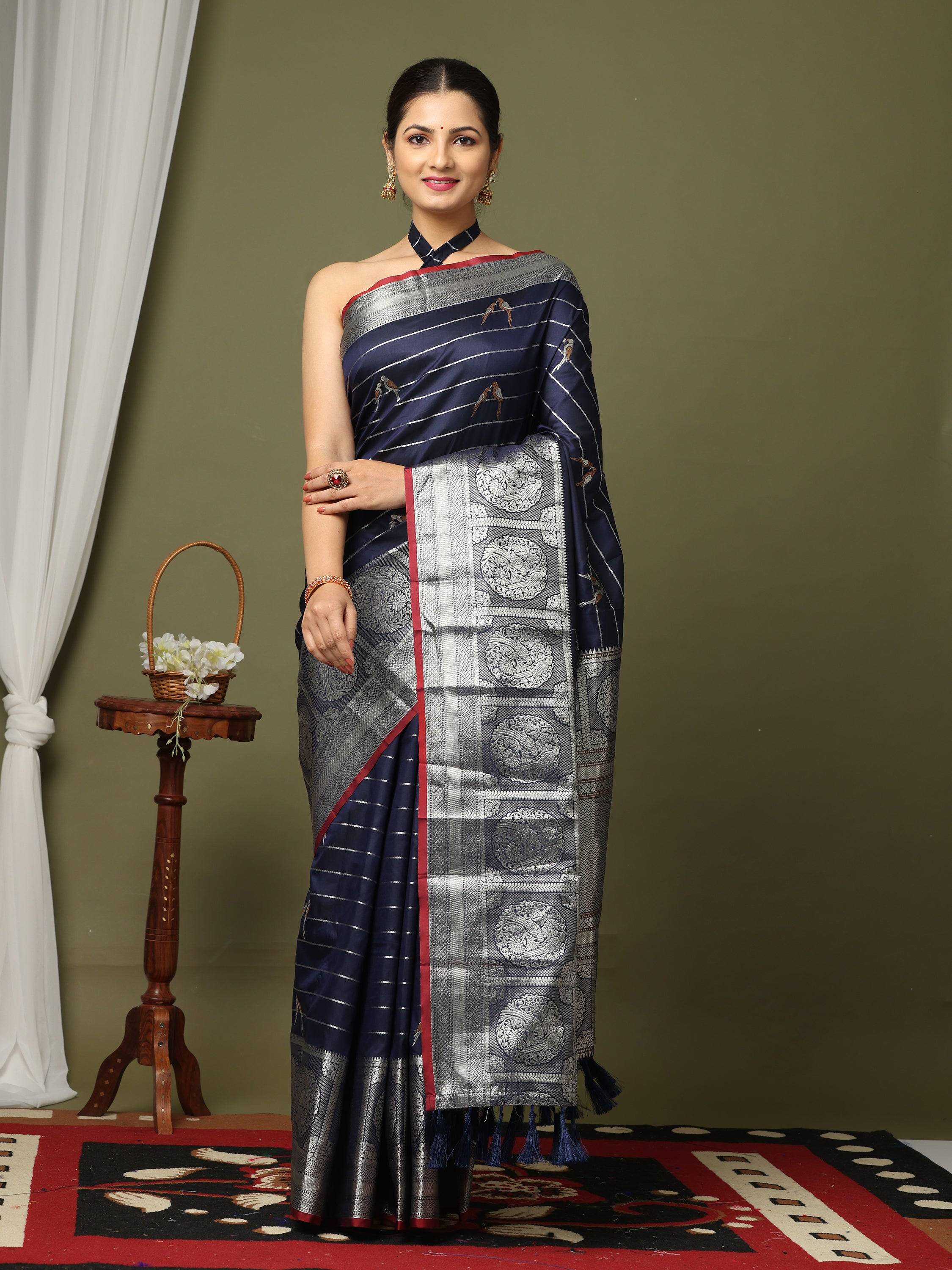 Navy Banarasi Soft Kanchi Zari Weaving Saree