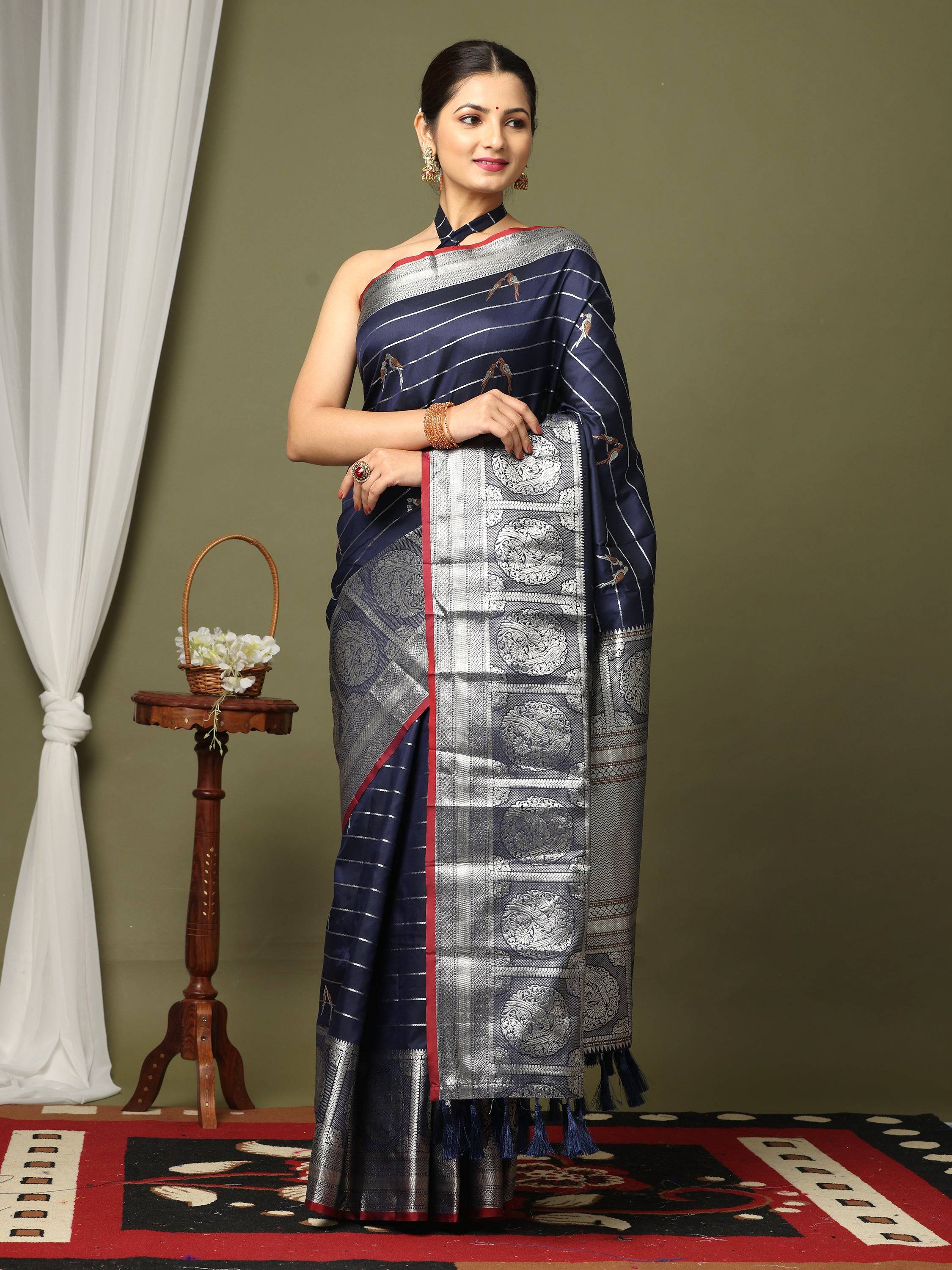 Navy Banarasi Soft Kanchi Zari Weaving Saree