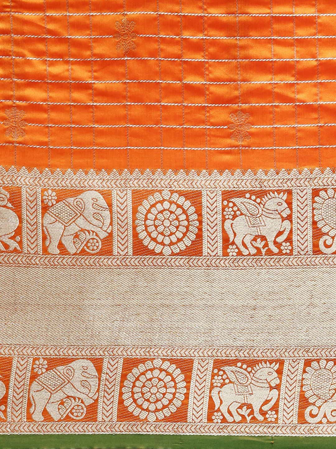  Beautiful Orange Colour Checked Banarasi Saree