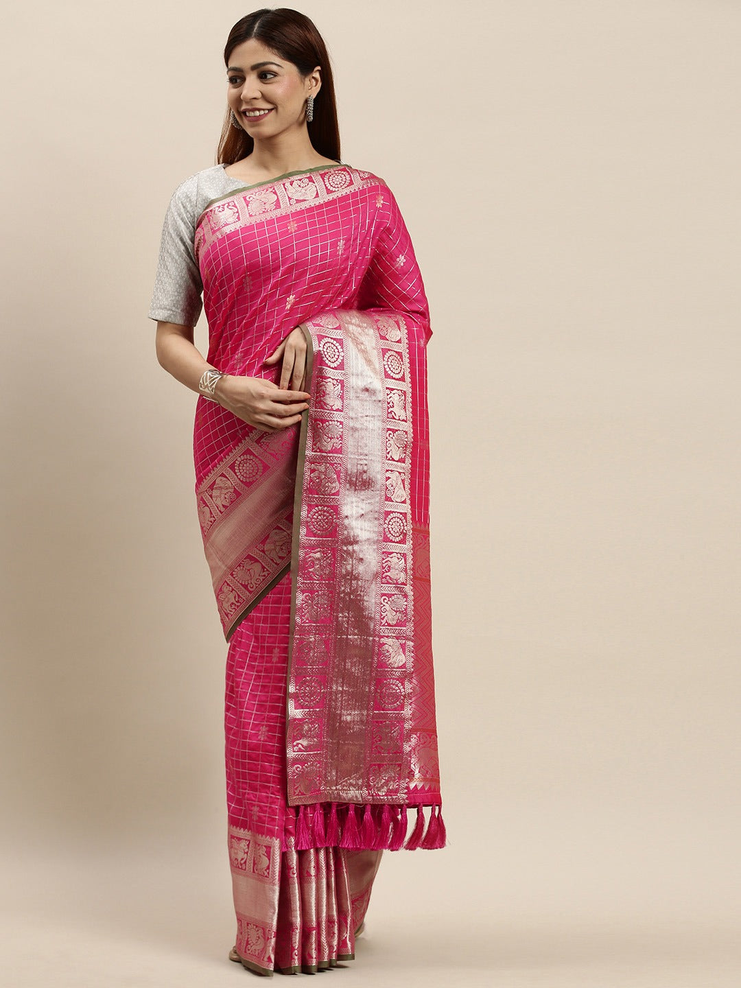 Rani Pink Soft Banarasi Katan Silk Saree With Fancy Tassels – Bahuji -  Online Fashion & Lifestyle Store