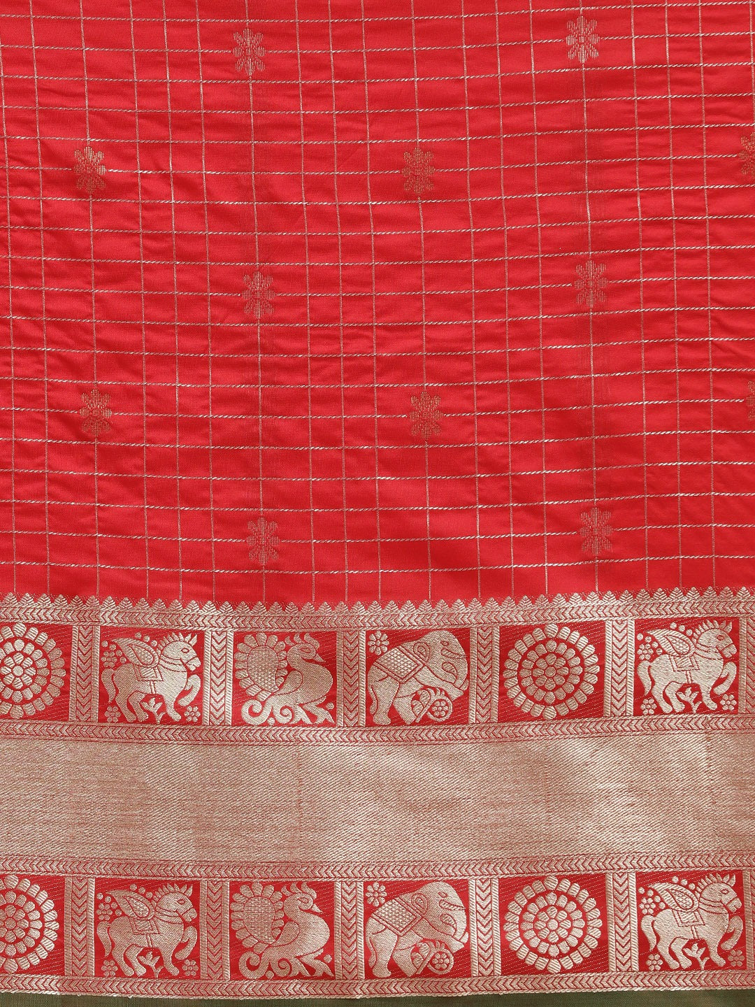 Exclusive Red Colour Checked Banarasi Saree 