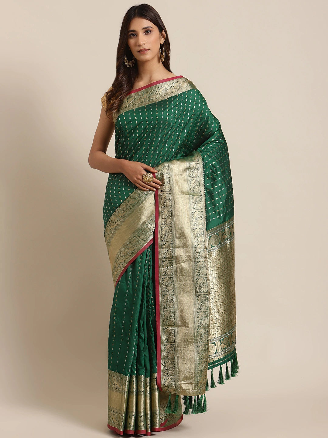 Banarasi Khaddi Georgette Saree Sea Green Colour Jal Design – Banaras Weaves