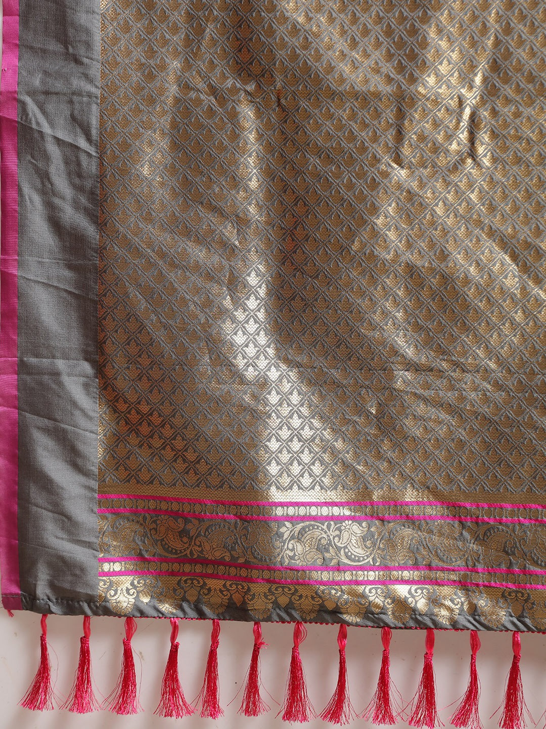 Grey Colour Ethnic Motifs Zari Silk Banarasi Saree